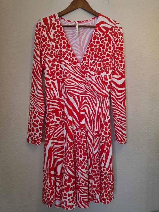 Karen Millen Dresses & Skirts - Karen Millen Dress Womens UK12 Red Animal Print Wrap Dress V-Neck Jersey